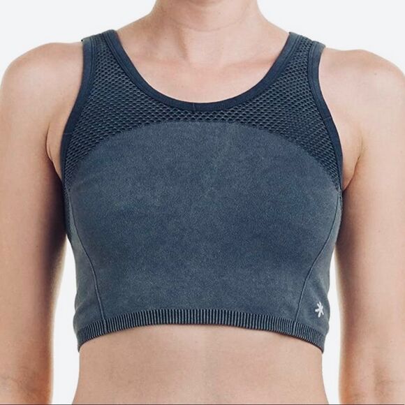 NWT Splendid Distressed Mesh Trim Seamless Activewear Crop Top in Moonlight Blue - Picture 4 of 5